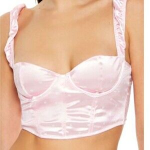 Forever 21 Pink Ruffle Corset Long Line Polka Dot Bra Crop Top Lingerie Top